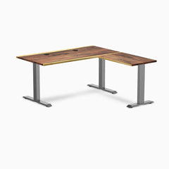 Desky Zero Hardwood L-Shape Office Desk, Saman desktop, Space Gray frame