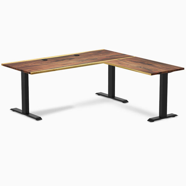 Desky Zero Hardwood L-Shape Office Desk, Saman desktop, Matte Black frame
