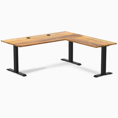 Desky Zero Hardwood L-Shape Office Desk, Teak desktop, Matte Black frame