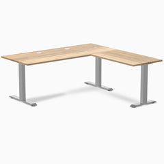 Desky Zero Hardwood L-Shape Office Desk, White Ash desktop, Gray frame