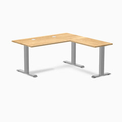 Desky Zero Hardwood L-Shape Office Desk, White Oak desktop, Gray frame