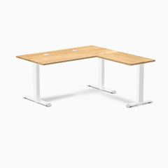 Desky Zero Hardwood L-Shape Office Desk, White Oak desktop, White frame