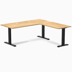 Desky Zero Hardwood L-Shape Office Desk, White Oak desktop, Matte Black frame