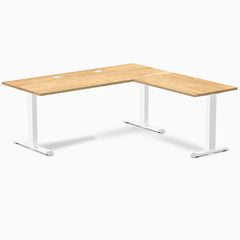 Desky Zero Hardwood L-Shape Office Desk, White Oak desktop, White frame