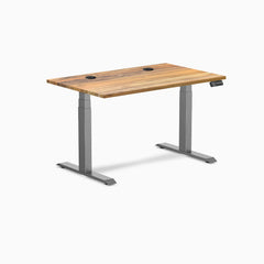 Desky Dual Hardwood Sit Stand Desk, Teak desktop, Space Gray frame