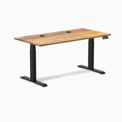 Desky Dual Hardwood Sit Stand Desk, Teak desktop, Matte Black frame