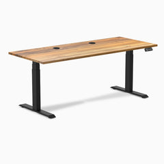 Desky Dual Hardwood Sit Stand Desk, Teak desktop, Matte Black frame
