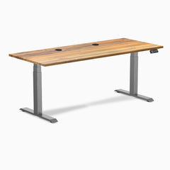 Desky Dual Hardwood Sit Stand Desk, Teak desktop, Space Gray frame