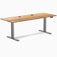 Desky Dual Hardwood Sit Stand Desk, Teak desktop, Space Gray frame