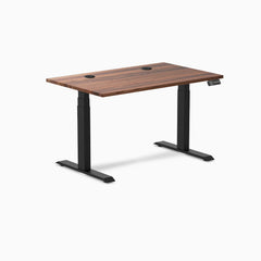Desky Dual Hardwood Sit Stand Desk, Walnut desktop, Matte Black frame