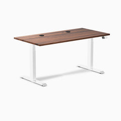 Desky Dual Hardwood Sit Stand Desk, Walnut desktop, White frame