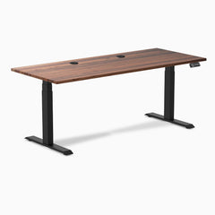 Desky Dual Hardwood Sit Stand Desk, Walnut desktop, Matte Black frame
