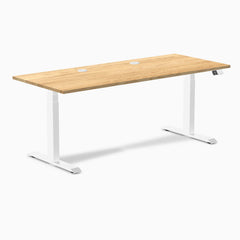Desky Dual Hardwood Sit Stand Desk, White Oak desktop, White frame