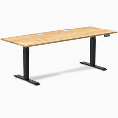 Desky Dual Hardwood Sit Stand Desk, White Oak desktop, Matte Black frame