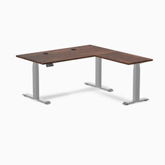 Desky Softwood L-Shape Sit Stand Desk, American Rustic Pine desktop, Gray frame