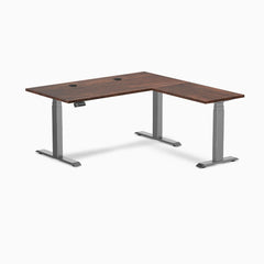 Desky Softwood L-Shape Sit Stand Desk, American Rustic Pine desktop, Space Gray frame