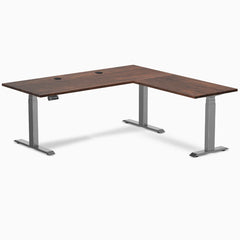 Desky Softwood L-Shape Sit Stand Desk, American Rustic Pine desktop, Space Gray frame