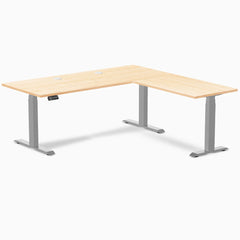 Desky Hardwood L-Shape Sit Stand Desk, Maple desktop, Gray frame