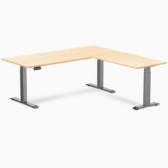 Desky Hardwood L-Shape Sit Stand Desk, Maple desktop, Space Gray frame