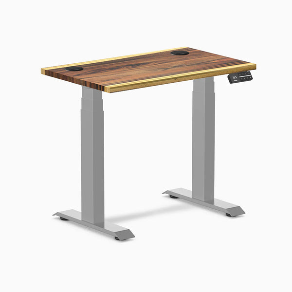 Desky Dual Mini Hardwood Sit Stand Desk, Saman desktop, Gray frame