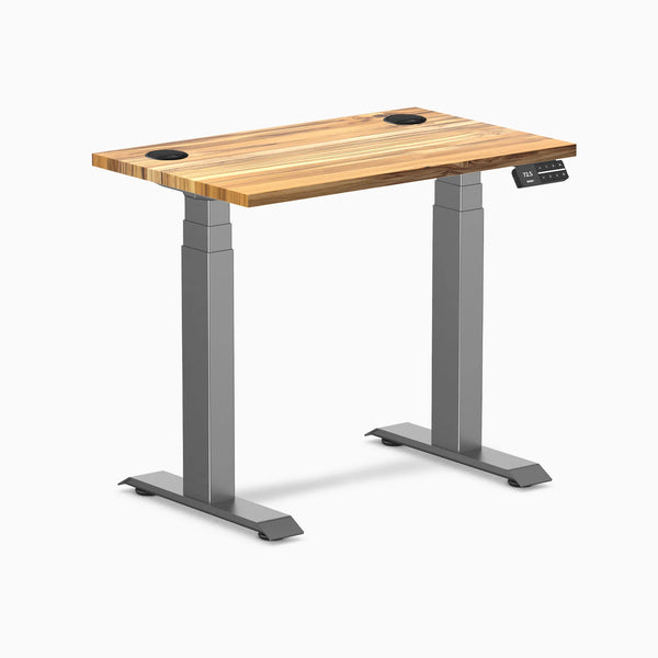 Desky Dual Mini Hardwood Sit Stand Desk, Teak desktop, Space Gray frame