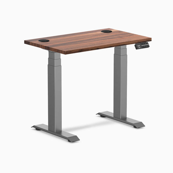Desky Dual Mini Hardwood Sit Stand Desk, Walnut desktop, Space Gray frame