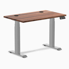 Desky Dual Mini Hardwood Sit Stand Desk, Walnut desktop, Gray frame