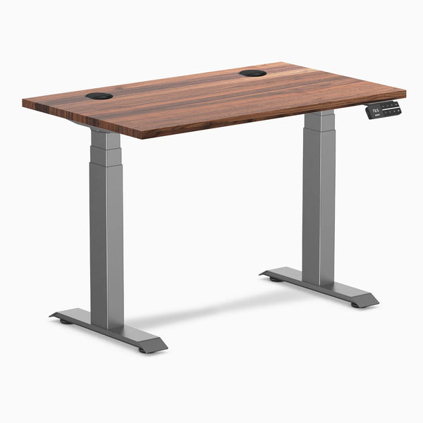 Desky Dual Mini Hardwood Sit Stand Desk, Walnut desktop, Space Gray frame