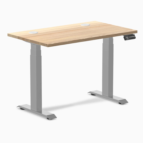 Desky Dual Mini Hardwood Sit Stand Desk, White Ash desktop, Gray frame