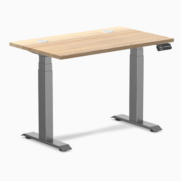 Desky Dual Mini Hardwood Sit Stand Desk, White Ash desktop, Space Gray frame