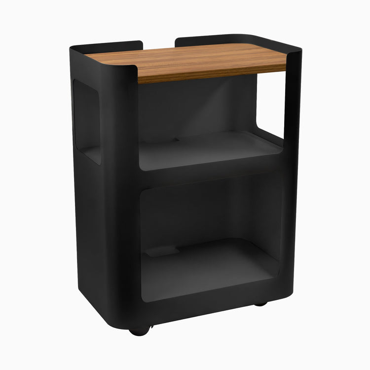 Black open mobile pedestal with prime oak shelf - Desky
