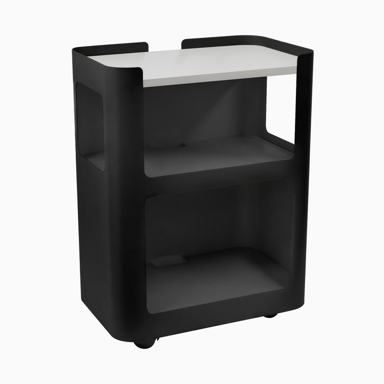 Black open mobile pedestal with white shelf - Desky