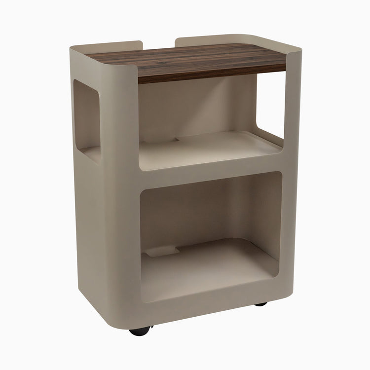 Light brown open mobile pedestal with jarrah legno shelf - Desky