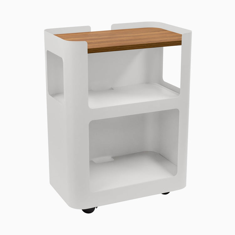 White open mobile pedestal with prime oak shelf - Desky
