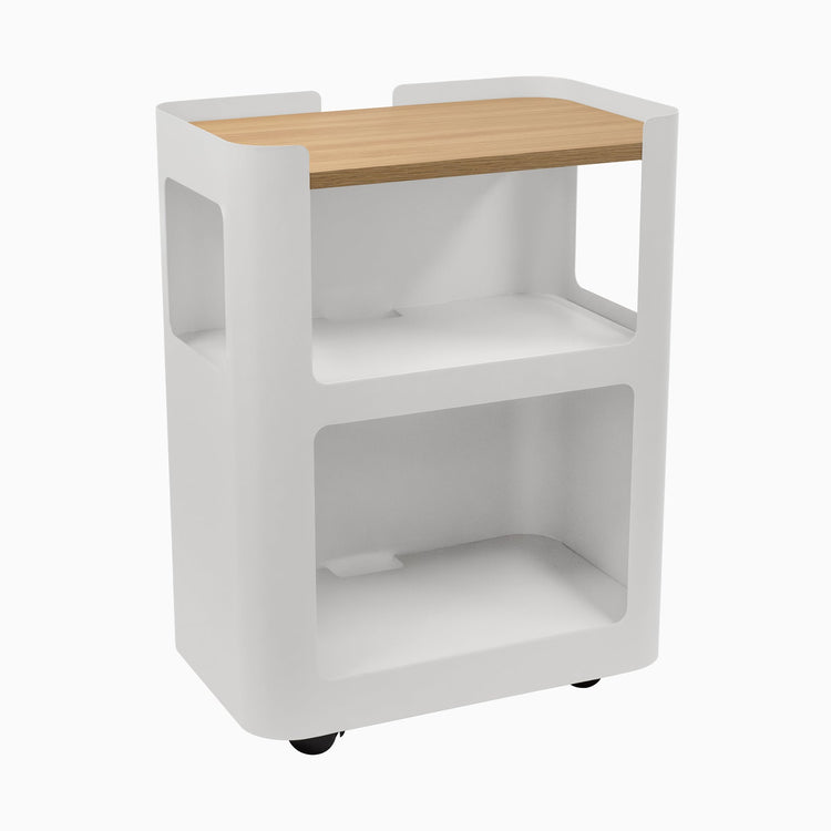 White open mobile pedestal with sublime teak shelf - Desky