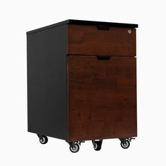 Desky Wooden Minimal Filing Cabinet, Black frame, Red Walnut Rubberwood