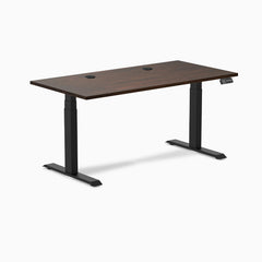 Desky Dual Rubberwood Sit Stand Desk, Dark Walnut desktop, Matte Black frame