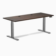 Desky Dual Rubberwood Sit Stand Desk, Dark Walnut desktop, Space Gray frame