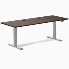 Desky Dual Rubberwood Sit Stand Desk, Dark Walnut desktop, Gray frame