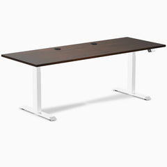 Desky Dual Rubberwood Sit Stand Desk, Dark Walnut desktop, White frame