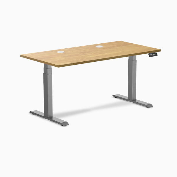 Desky Dual Rubberwood Sit Stand Desk, Light Oak desktop, Space Gray frame