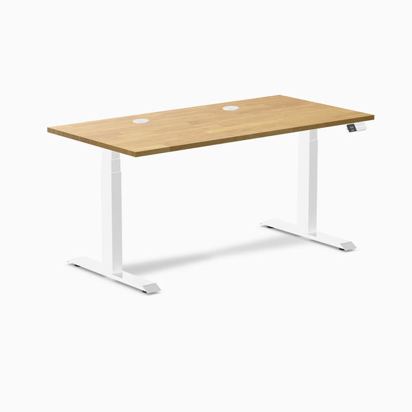 Desky Dual Rubberwood Sit Stand Desk, Light Oak desktop, White frame