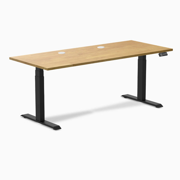 Desky Dual Rubberwood Sit Stand Desk, Light Oak desktop, Matte Black frame