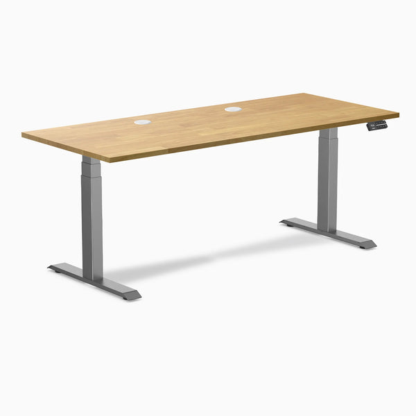 Desky Dual Rubberwood Sit Stand Desk, Light Oak desktop, Space Gray frame