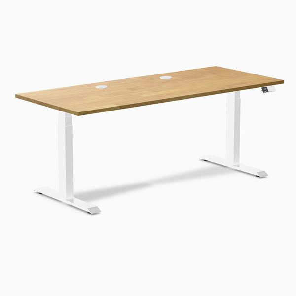 Desky Dual Rubberwood Sit Stand Desk, Light Oak desktop, White frame