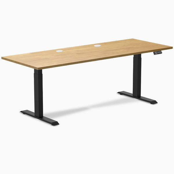 Desky Dual Rubberwood Sit Stand Desk, Light Oak desktop, Matte Black frame