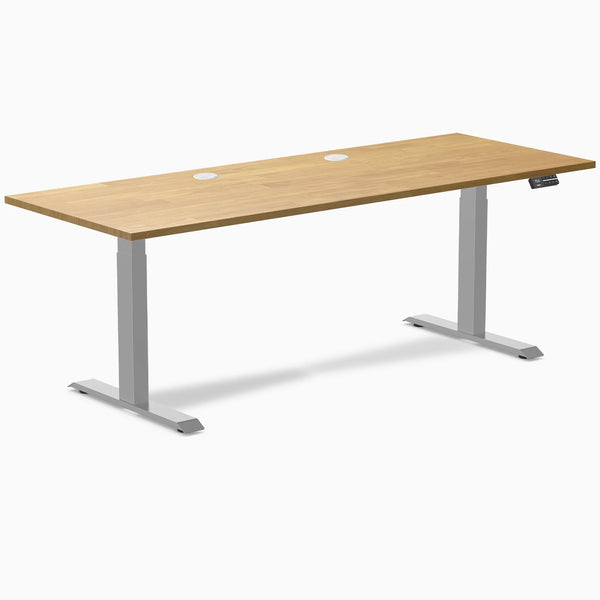Desky Dual Rubberwood Sit Stand Desk, Light Oak desktop, Gray frame