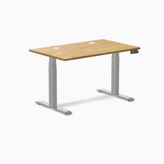 Desky Dual Rubberwood Sit Stand Desk, Light Oak desktop, Gray frame