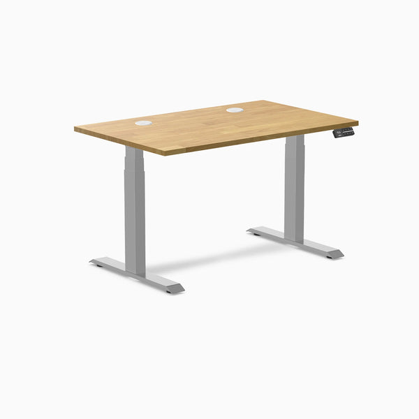 Desky Dual Rubberwood Sit Stand Desk, Light Oak desktop, Gray frame