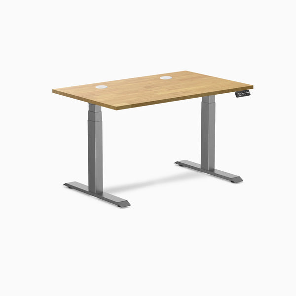 Desky Dual Rubberwood Sit Stand Desk, Light Oak desktop, Space Gray frame